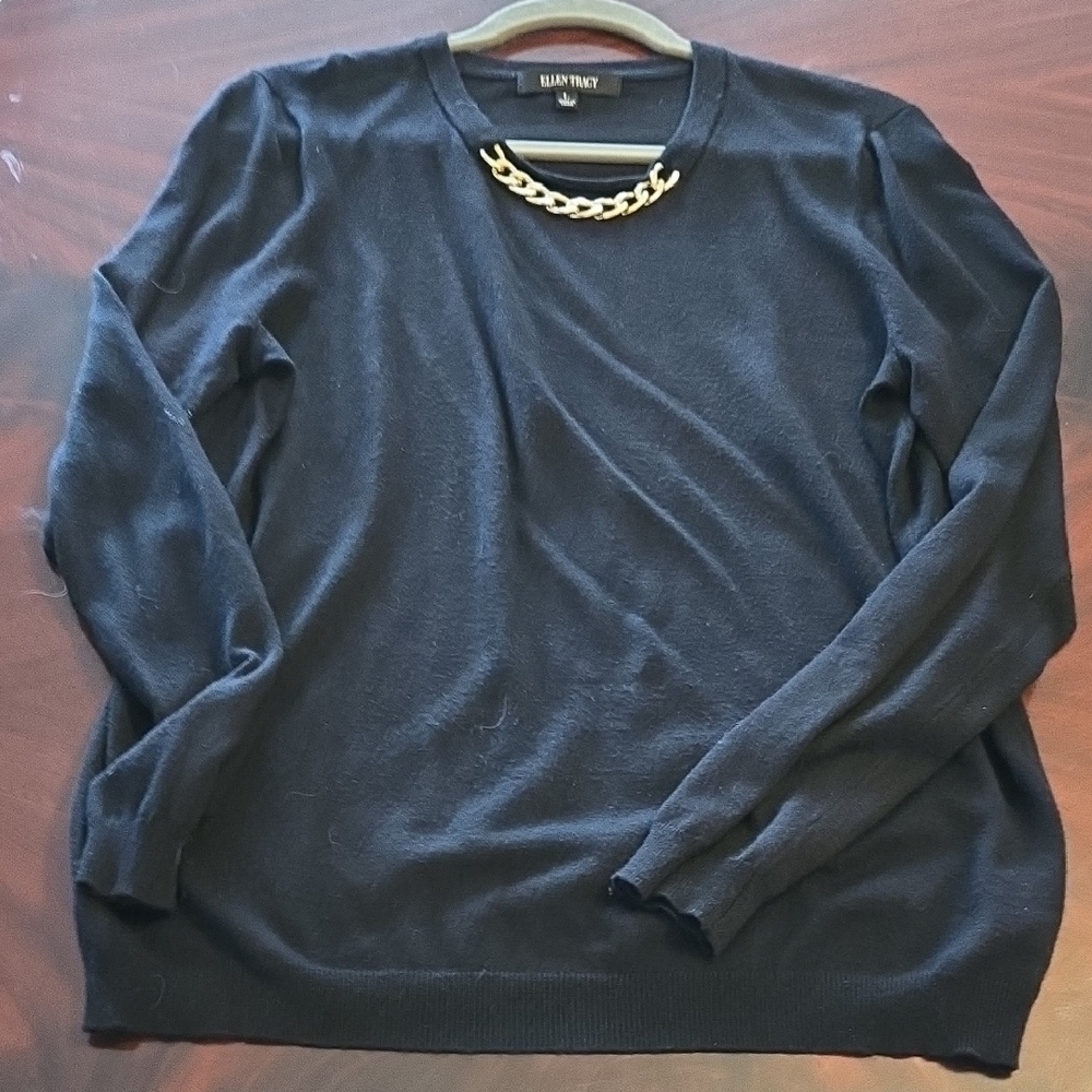 3 For $40 Ellen Tracy Black Crewneck Sweater with Chain Detail